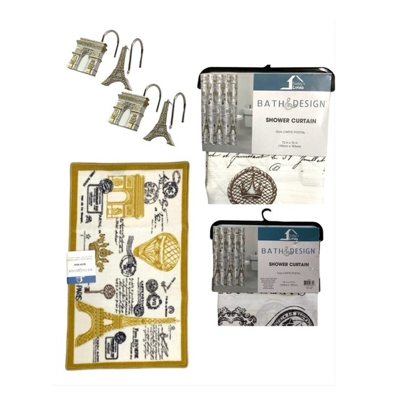 Paris Eiffel Tower French Bath Mat Rug Rectangle White Gold 20 X 32 in - Picture 13 of 14